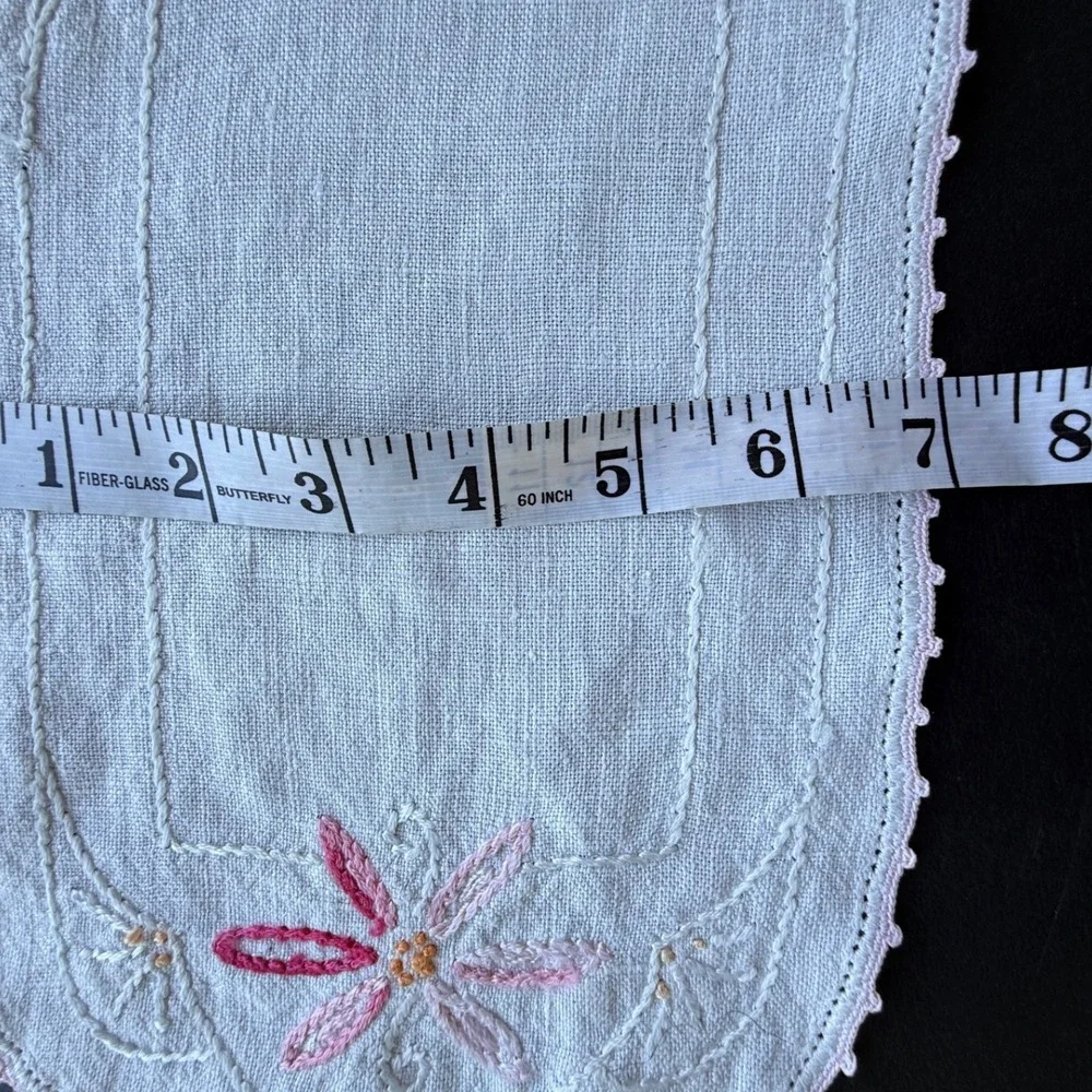 Vintage White Linen Doily Set 3pc Embroidered Lace Hot Biscuits Napkin